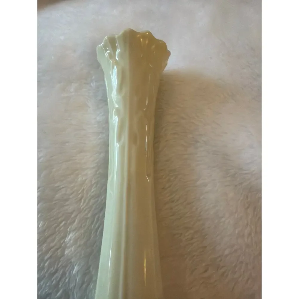 Vintage Lenox Cream Bud Vase USA Porcelain Embossed Floral Trumpet 10.75